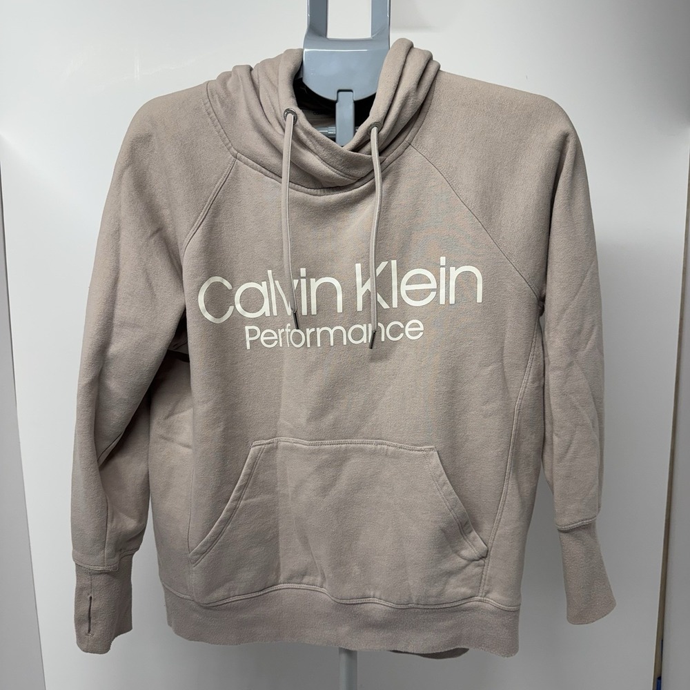 Calvin Klein Performance Women's Medium Taupe Cowl Neck Pullover Hoodie